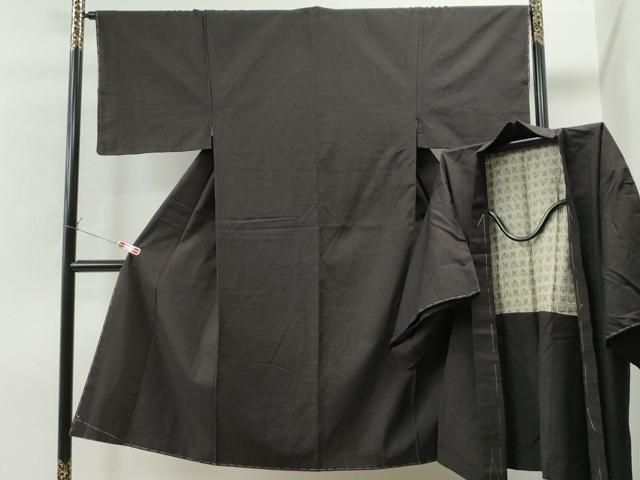 平和屋着物●男性 紬 アンサンブル 色無地 鉄黒色 正絹 CAAS7162yc