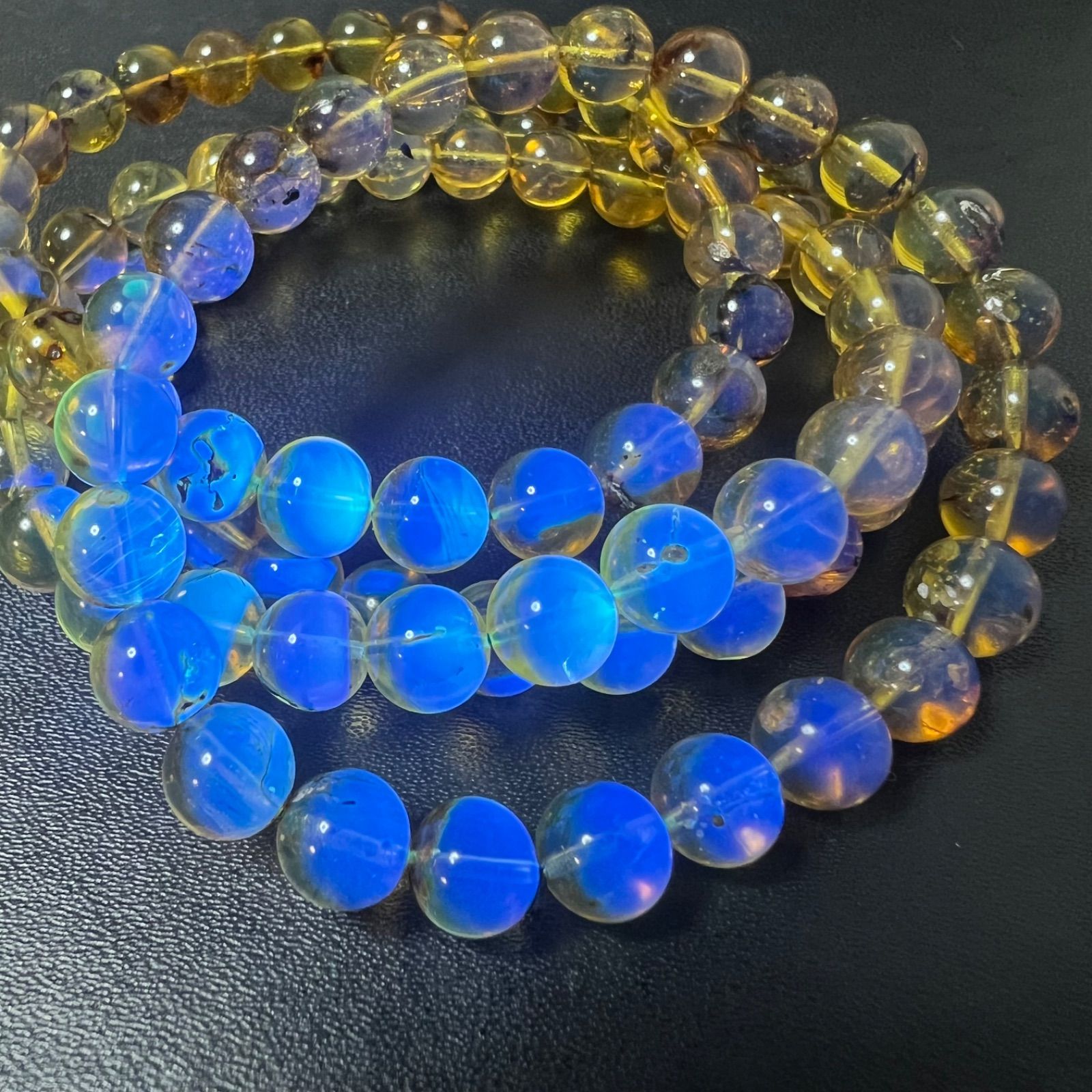 天然 ブルーアンバー 琥珀 7mm-7.3mm 1連分 ブレスレット2本セット 
