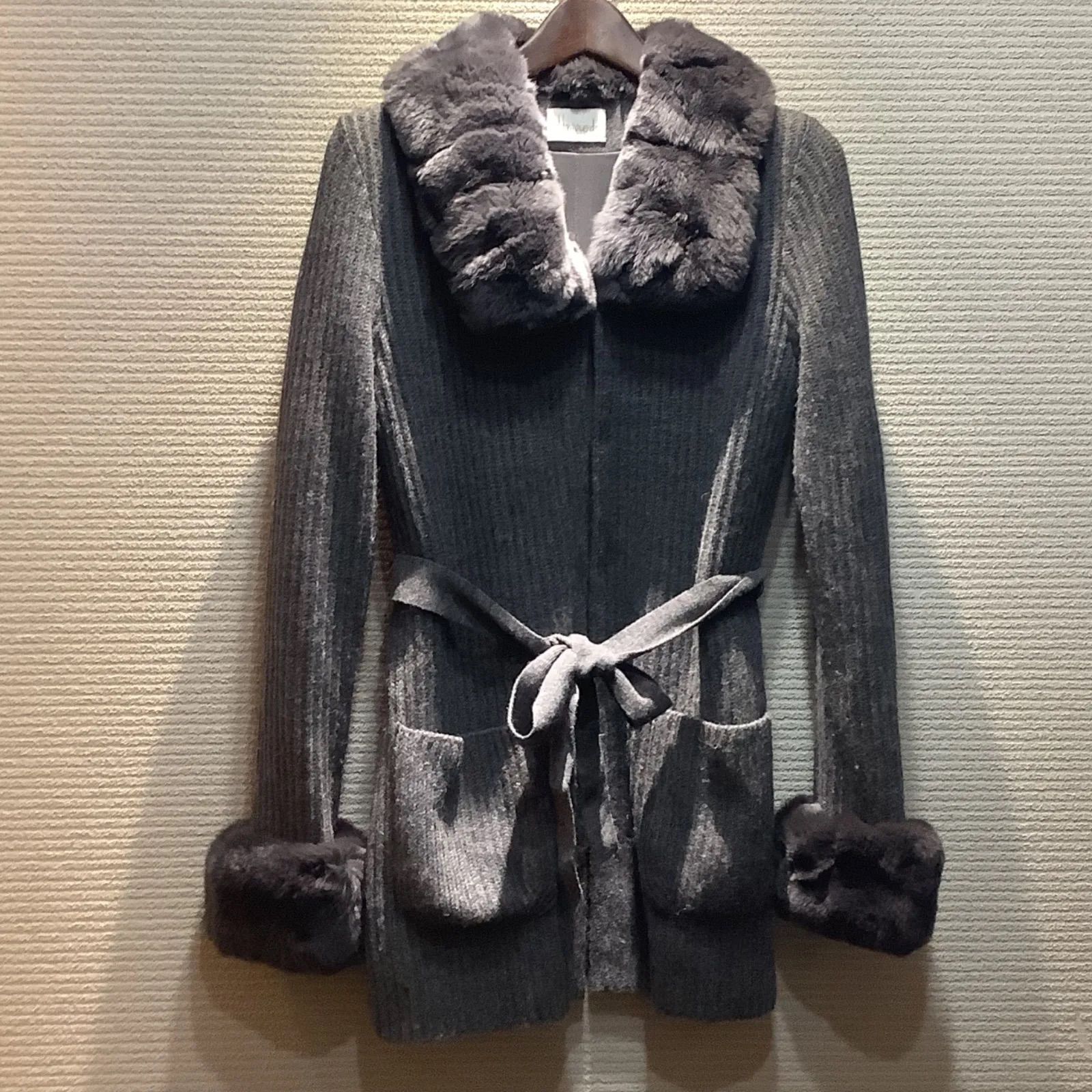 Harrods ハロッズ 毛皮 レッキスファー ニットカーディガン コーディガン ジャケット コート ロングカーディガン グレー レディース -  メルカリ