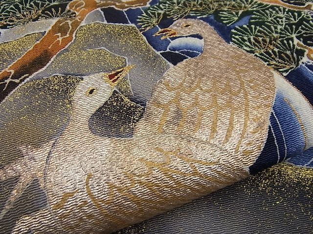 平和屋本店●極上 浦野理一 九寸名古屋帯 花鳥文 金彩 鬼しぼ縮緬 逸品 未使用3s1054 平和屋本店○極上 浦野理一 九寸名古屋帯 花鳥文 金彩 鬼しぼ縮緬 逸品