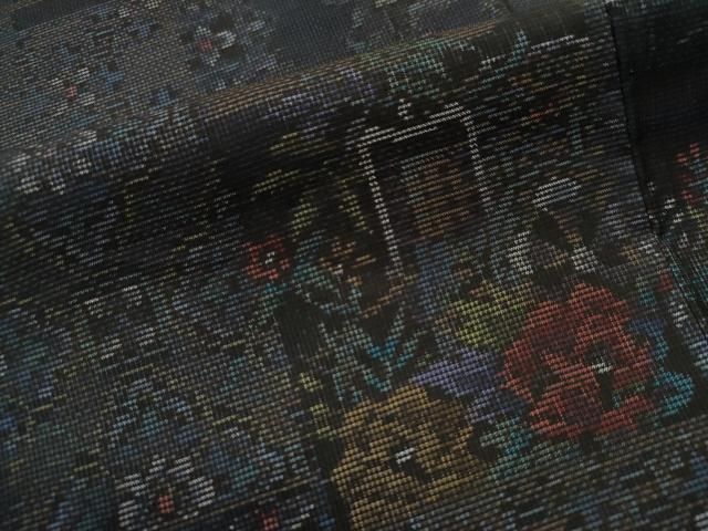 平和屋着物○本場大島紬 9マルキ 泥染め 入来玄彩 色紙御所車花文