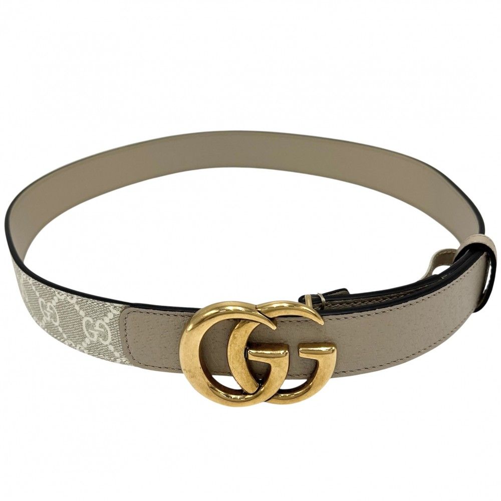 グッチ ベルト ユニセックス ダブルGスリムベルト ファッションアイテム 小物 80|32 メンズ レディース GUCCI 625839 GGスプリームキャンバス レザー ベージュ ゴールド金具 品