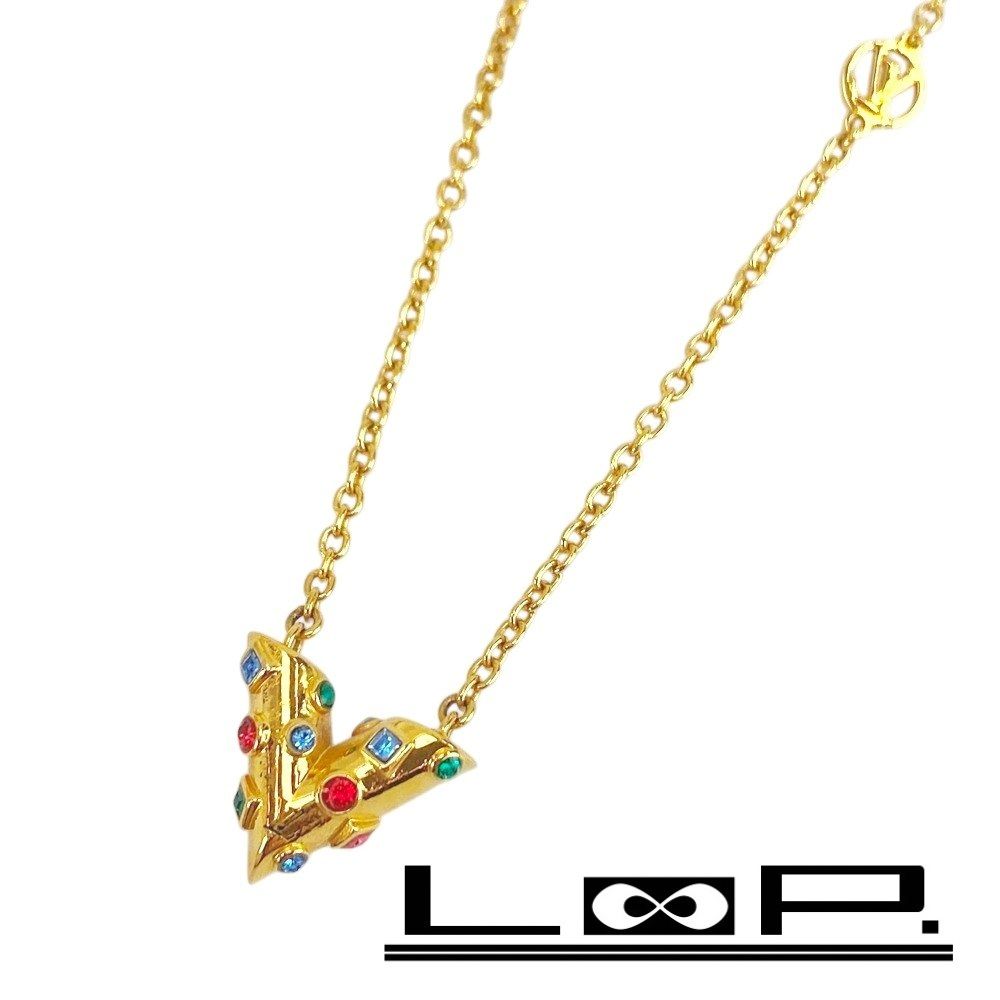 新同 ルイヴィトン コリエ エセンシャル V ネックレス アクセサリー GP ゴールド カラーストーン M68920 441196 1