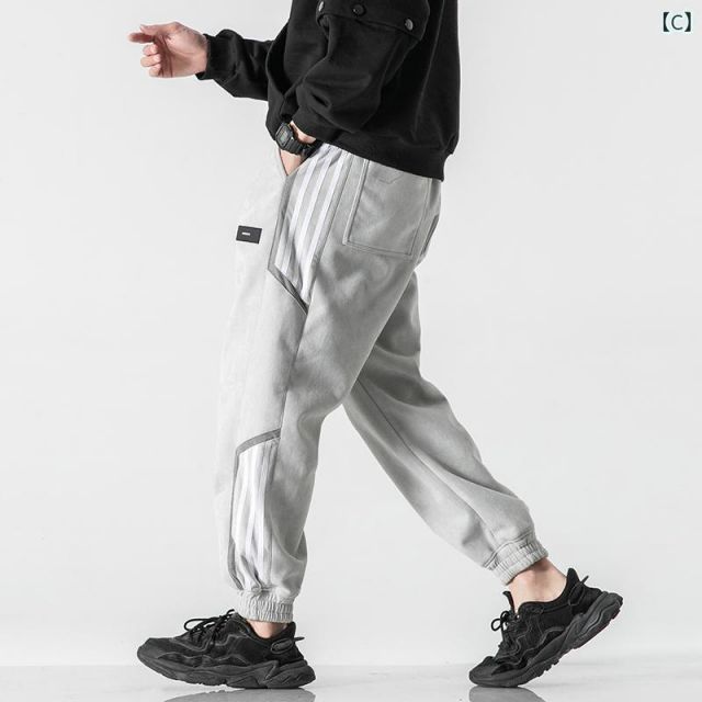 XL 秋冬 コーデ メンズ 服 シンプル ファッション オシャレ 大人 かっこいい 大きいサイズ ストリート 紳士服 ストライプ ドローストリング ズボン スウェットパンツ カジュアル パンツ