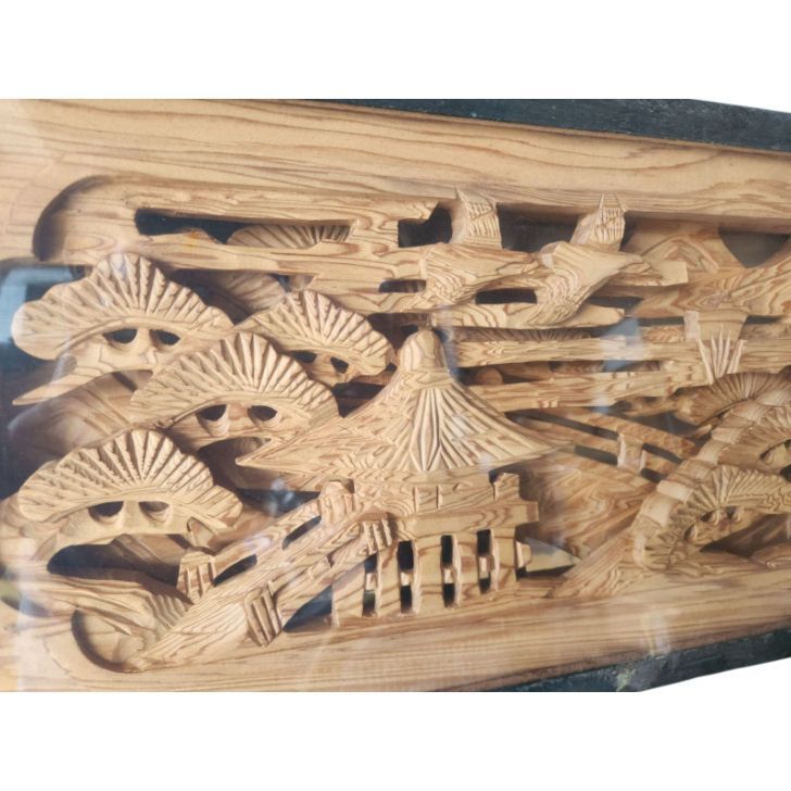 彫刻欄間 2枚 セット 小さいサイズ 4．5尺近江八景風