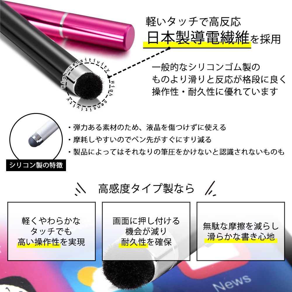 aibow 高感度タイプ 交換用ペン先/タッチペン/タブレット iPad スマホ iPhone アンドロイド 用 (ペン先直径8mm, 10個セット)