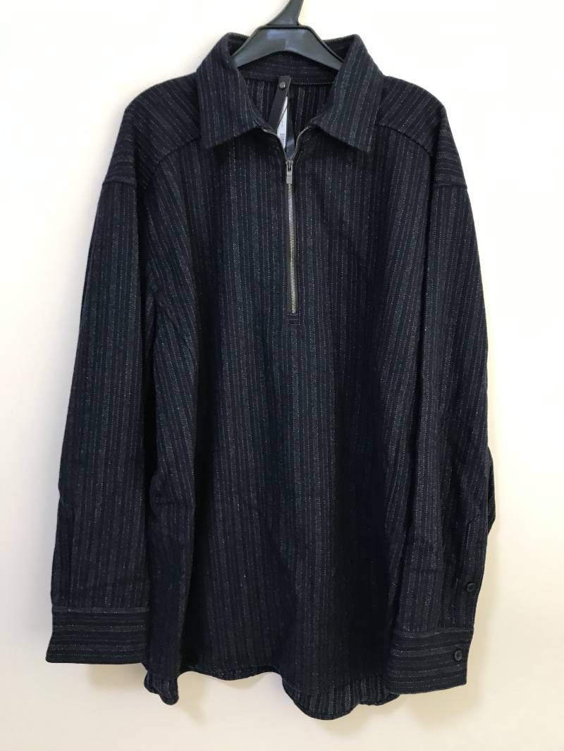 コ WJ? stripe half zip shirt 長袖シャツ M ネイビー