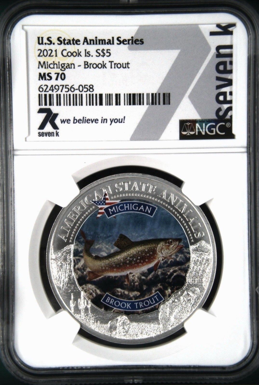 2021 Cook Islands $5 Michigan Book Trout NGC MS70 Silver Coin Animals 7K