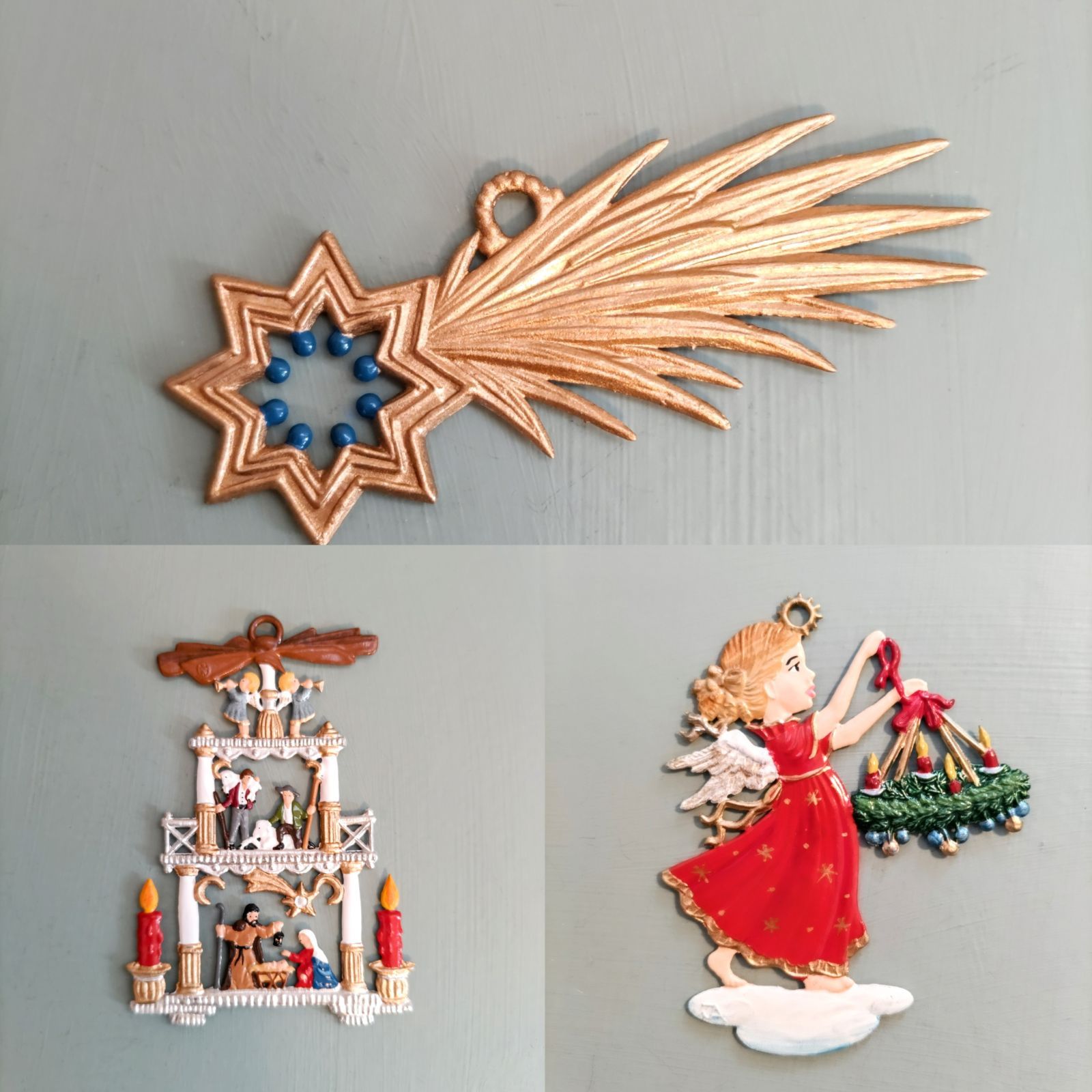 金の流れ星-クリスマスピラミッド-アドベントリースを持つ天使A オーナメント3点セット