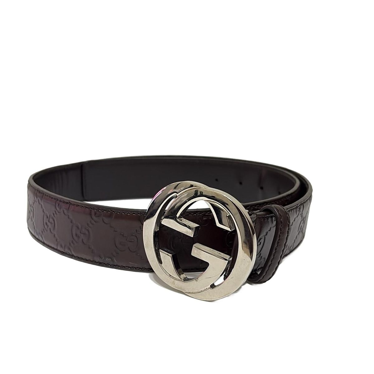 GUCCI(グッチ) ベルト 90-36 - 114984 ダークブラウン×シルバー