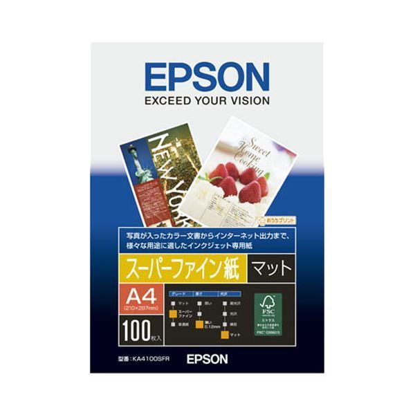 （まとめ） エプソン EPSON スーパーファイン紙 A4 KA4100SFR 1冊（100枚） 