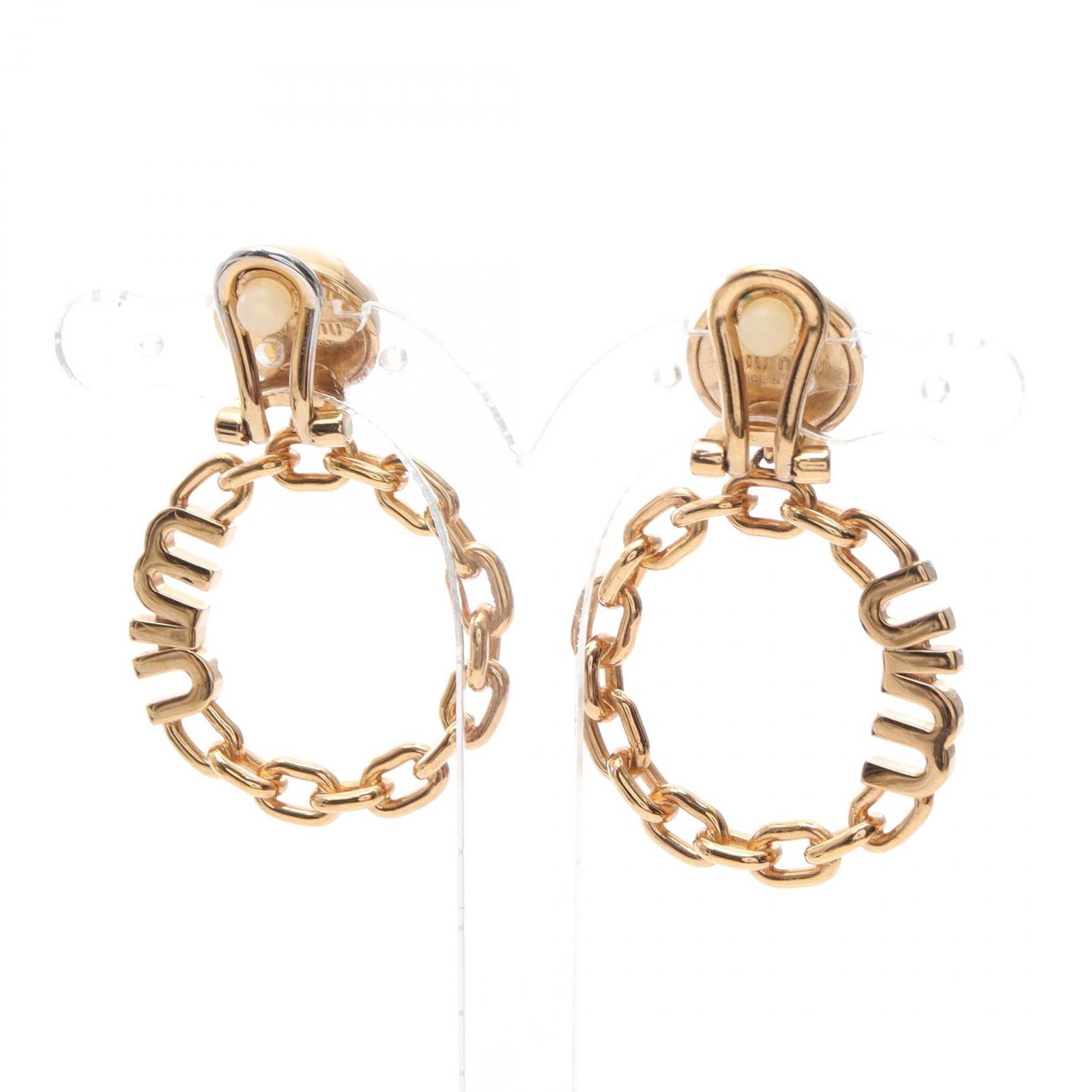 ミュウ ミュウ Miu Miu イヤリング ロゴ GP ゴールドメッキ メタルイヤリング レディース Used A