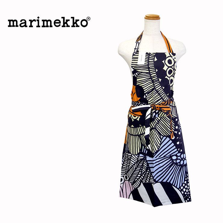 ▶︎新品未使用　マリメッコ　marimekko エプロン　ムスタタンマ◀︎ マリメッコ marimekkoエプロン Siirtolapuutarha Apron 074329