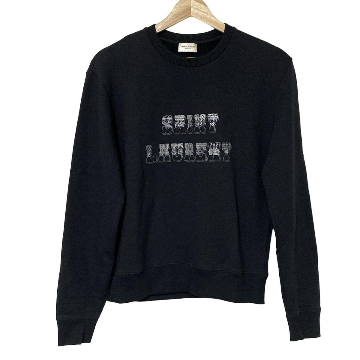 SAINT LAURENT PARIS サンローランパリ トレーナー サイズXS レディース - 538364 黒×シルバー 長袖