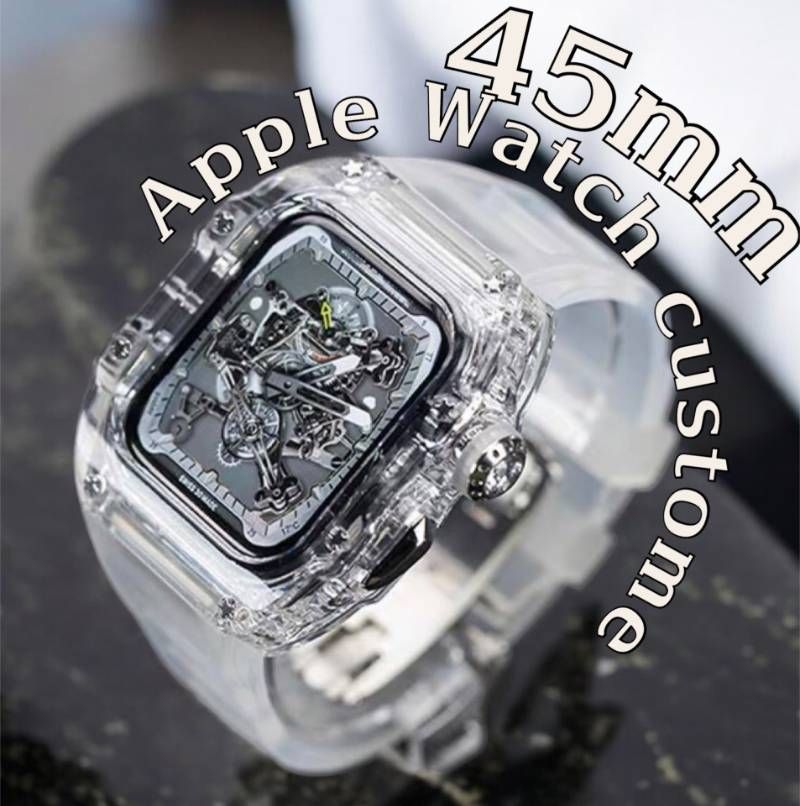 使いやすさ クリアシルバー AppleWatchカバーケース 脱着 簡単 保護 カスタム ベルト ラバー バンド 45mm ウルトラ アップルウォッチ対応 ☆2025年・新作送料無料。