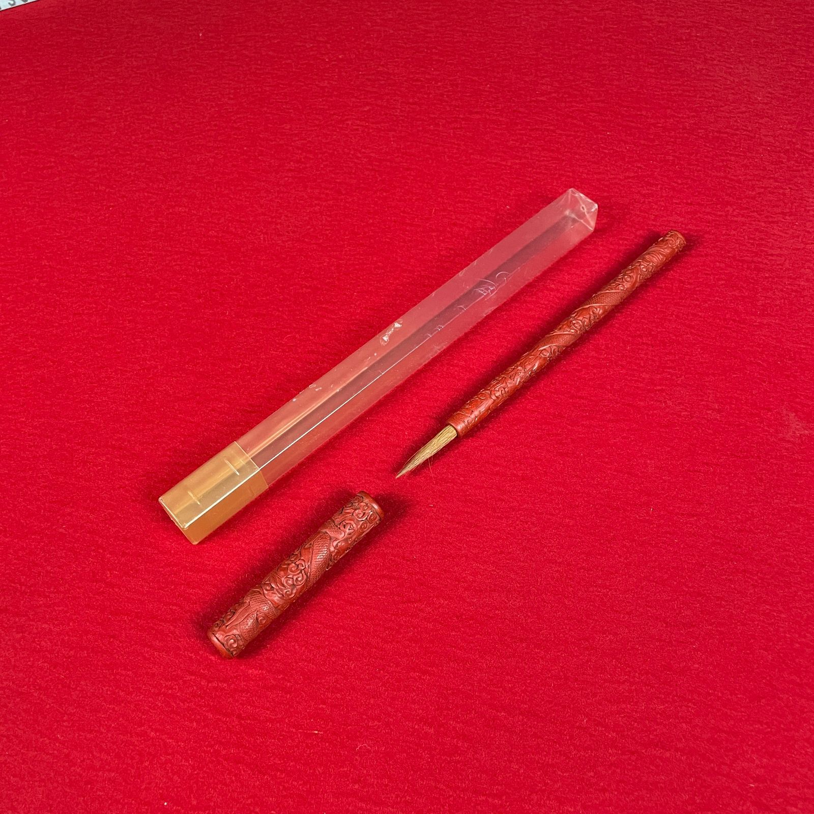 me031 未使用品 堆朱筆 中国筆 書道 長さ22センチ 重さ45