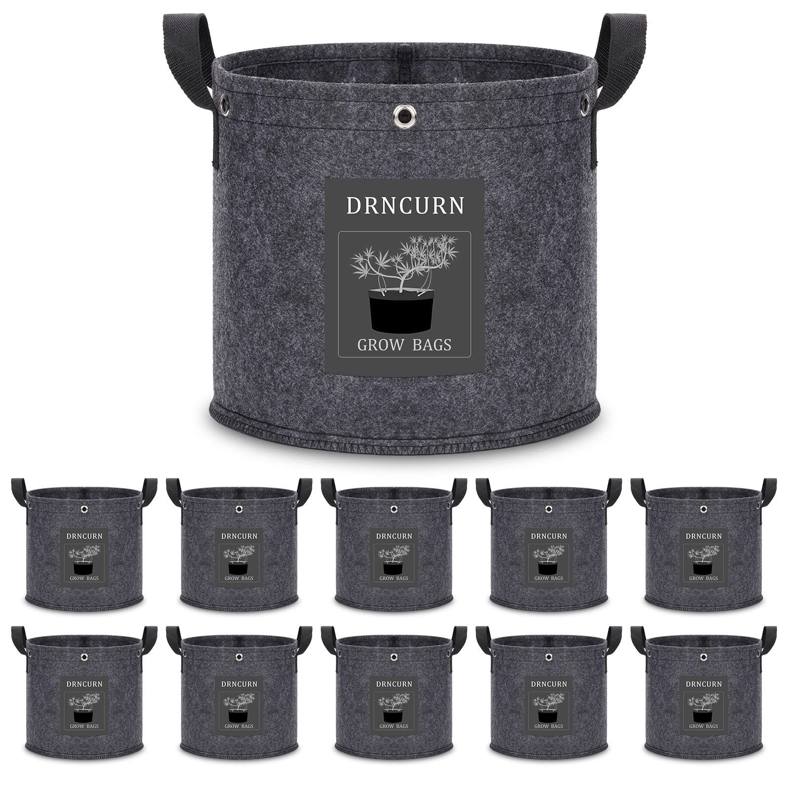 DRNCURN プランター 栽培袋、1ガロン10個セット、重さ320グラム厚の不織布 植え袋 布鉢 通気性 LSTリング付き、低圧力植物訓練用、花栽培、野菜栽培、果物栽培、大容量