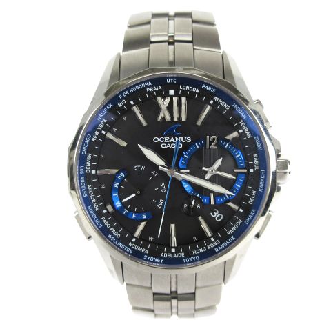 カシオ CASIO オシアナス OCEANUS マンタ MANTA 腕時計 クロノグラフ チタン 電波ソーラー OCW-S3400-1AJF ブラック ブルー