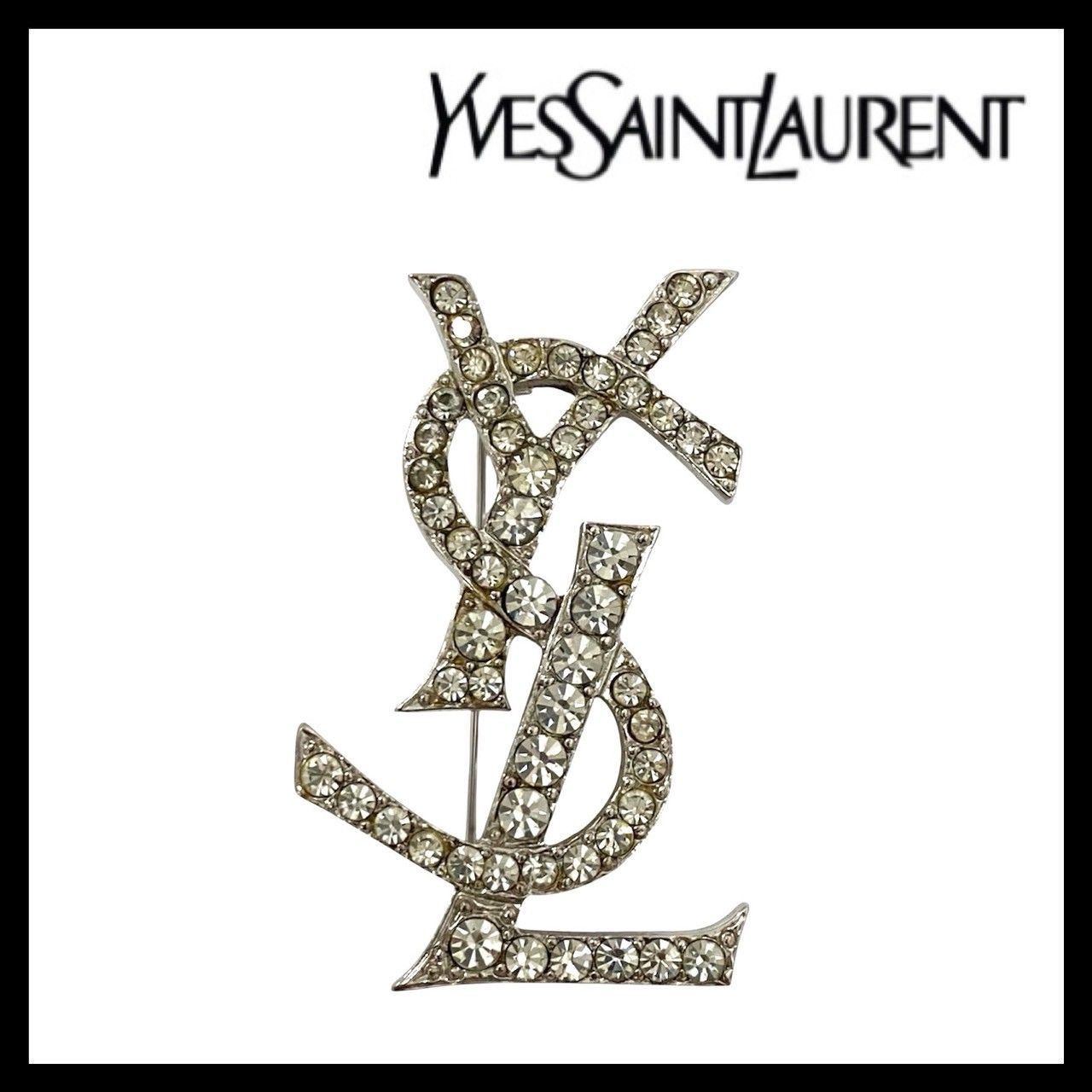 箱付YVES SAINT LAURENT YSL ラインストーン ロゴ ブローチ Yves Saint Laurent - 確実正規品 イヴサンローラン ブローチ