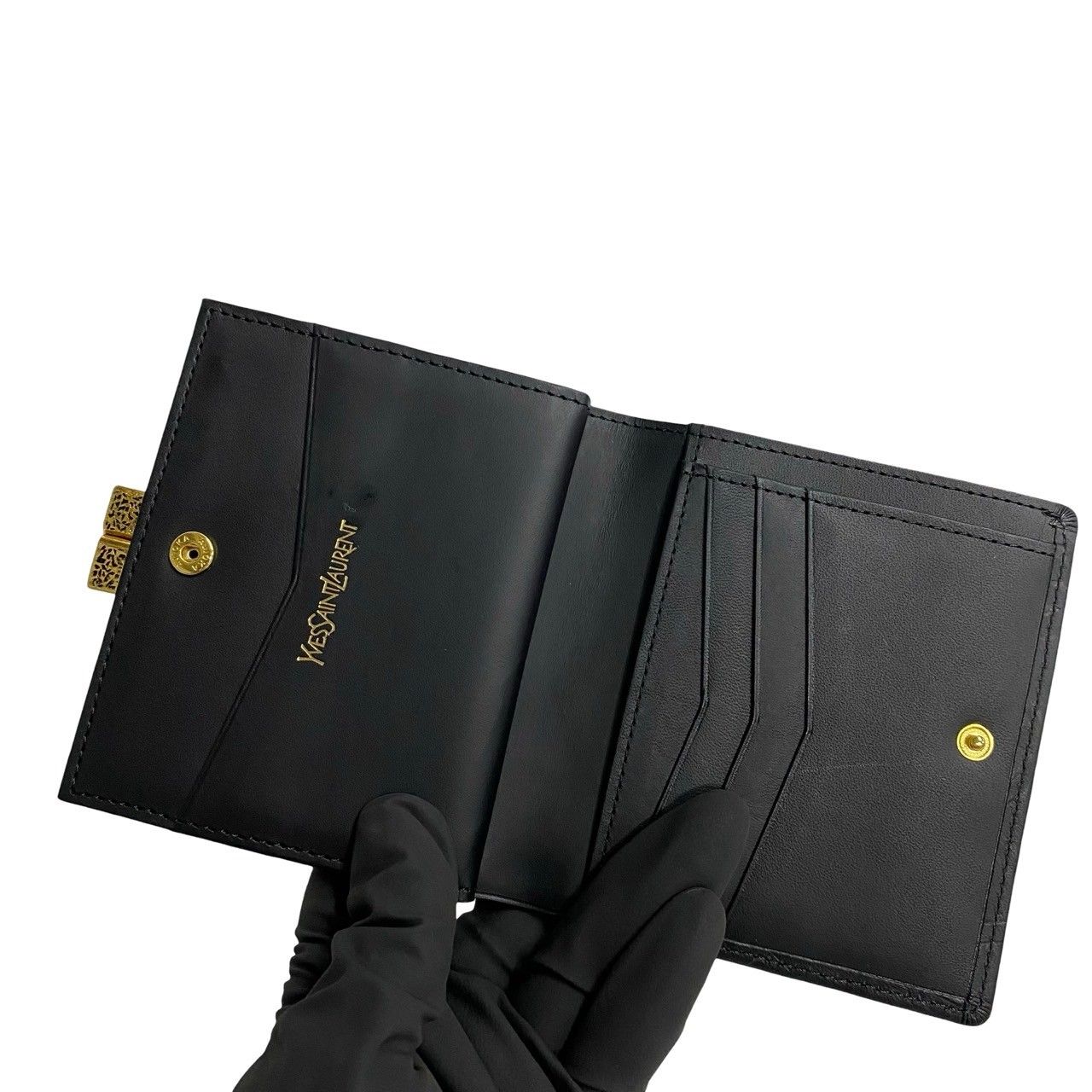未使用保管品 YVES SAINT LAURENT イヴサンローラン YSL ロゴ レザー 