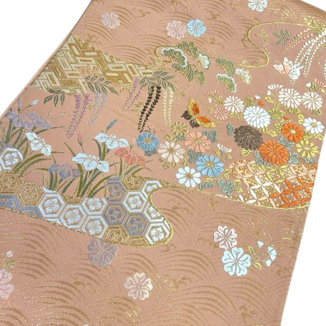 袋帯 本金箔 菊花 藤の花 花模様 唐織 着物 064a p - メルカリ