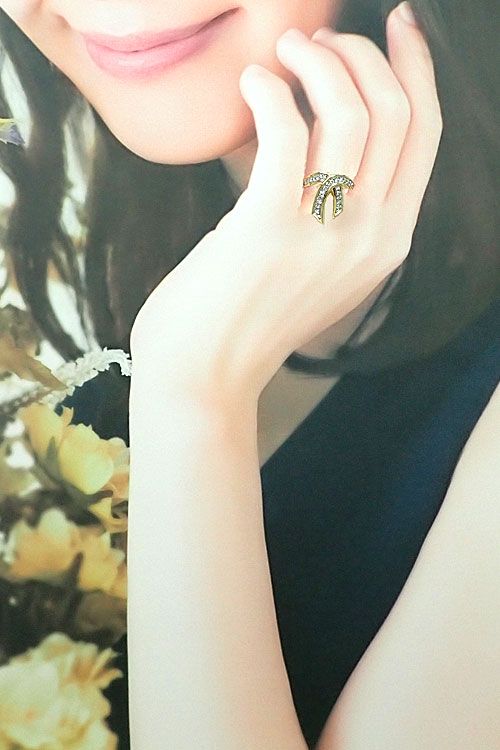 ダイヤモンド リング K18イエローゴールド Pt900 リボン 中古 宝正  