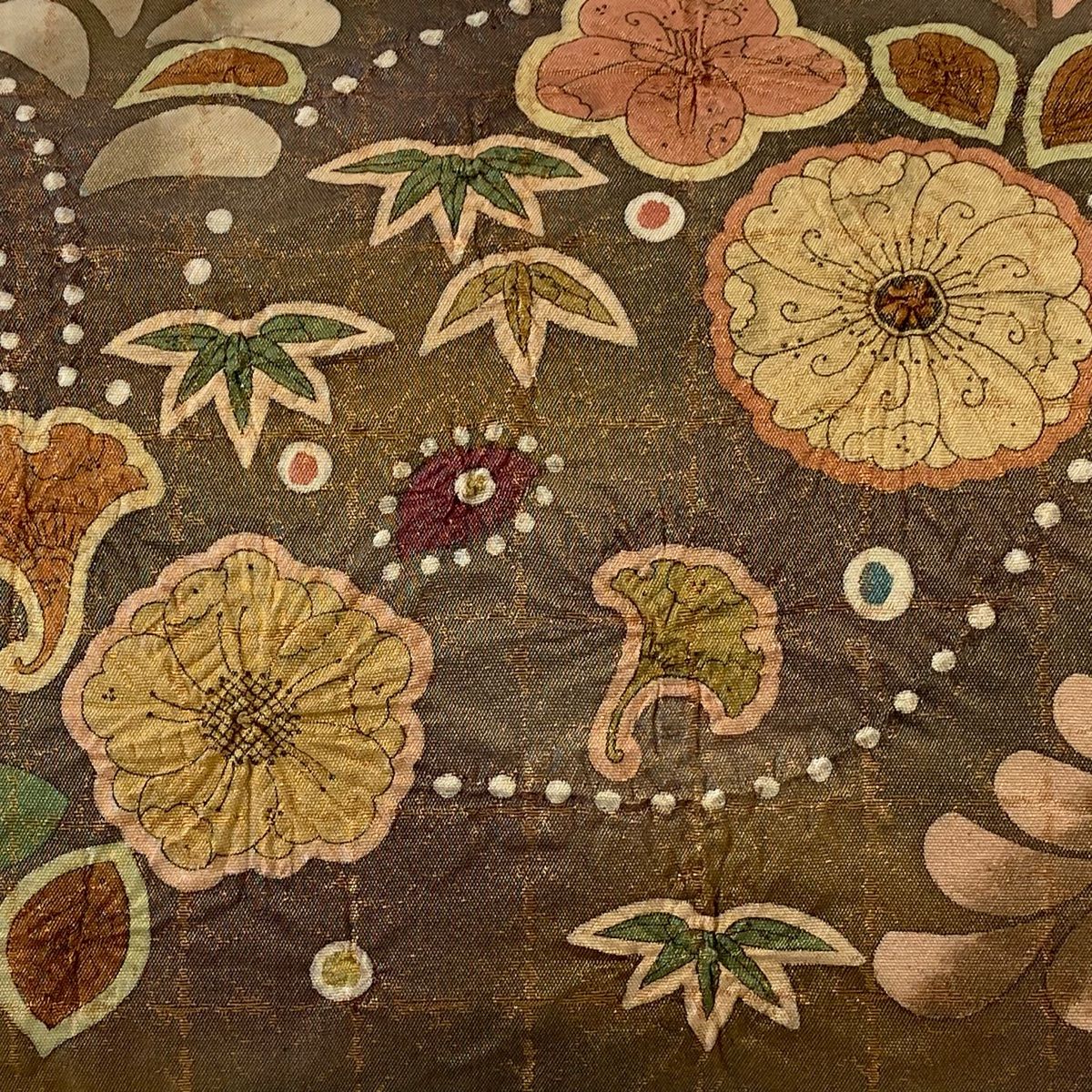 名古屋帯 落款 辻が花 金通し 薄小豆 正絹