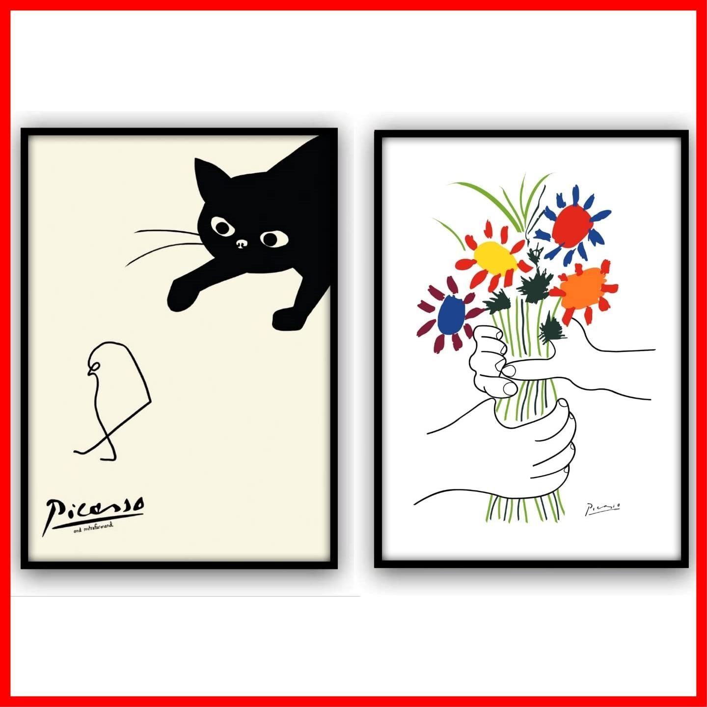 ピカソ 猫とヒヨコと蝶 A2ポスターのみ Amazon.co.jp: ピカソ ネコとヒヨコと蝶 2組セット フレーム付き