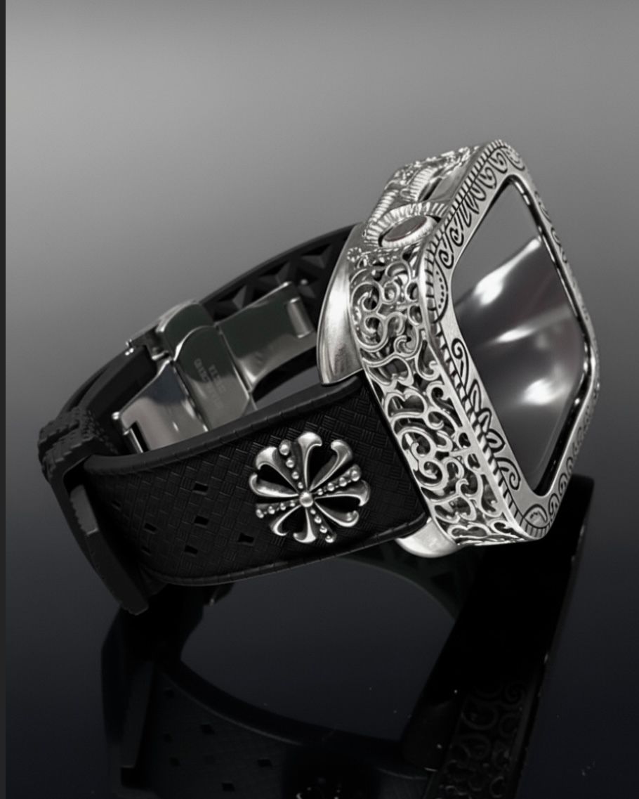 AppleWatchカスタム フッ素ラバー バンド 彫刻カバー ケース アップルウォッチ用 ベルト 44 45 46 49 SE Ultra 110