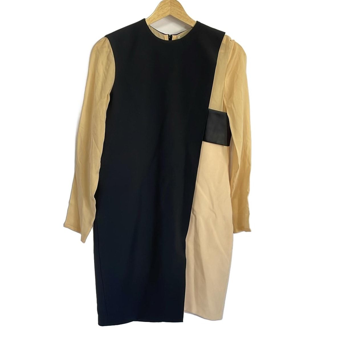 CELINE セリーヌ ワンピース サイズ36 S レディース - 黒×ベージュ クルーネック|長袖|ひざ丈