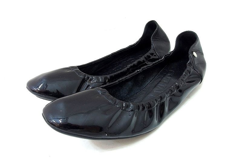 【185415】HERMES エルメス  セリエ パテントレザー バレエシューズ フラットシューズ  35 黒×シルバー金具