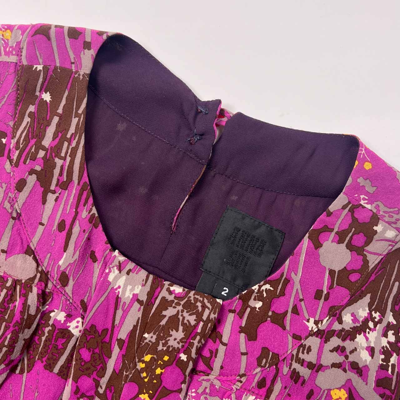 【極美品】アナスイ　ノースリーブ　ワンピース　総柄　シルク48% リネン52% 極美品】アナスイ ノースリーブ ワンピース 総柄 シルク48