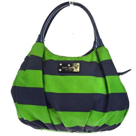 【中古】 中美品 ケイトスペード kate spade ショルダーバッグ ネイビー グリーン ナイロン レザー PXRU3061 06HC570