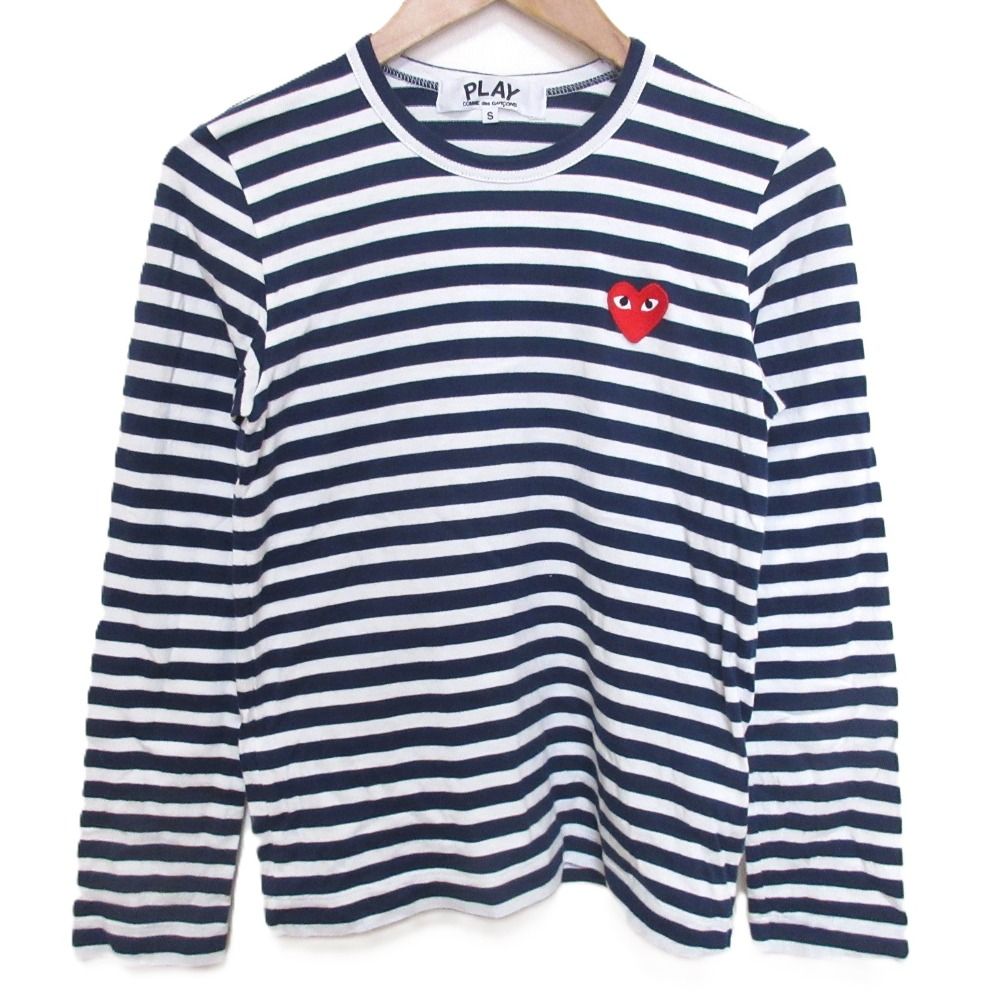 美品 COMME des GARCONS PLAY コムデギャルソンプレイ ボーダー柄 ハートパッチ 長袖 クルーネック Tシャツ カットソー S ネイビー レディース 古着 中古 美品 COMME des GARCONS PLAY コムデギャルソンプレイ ボーダー