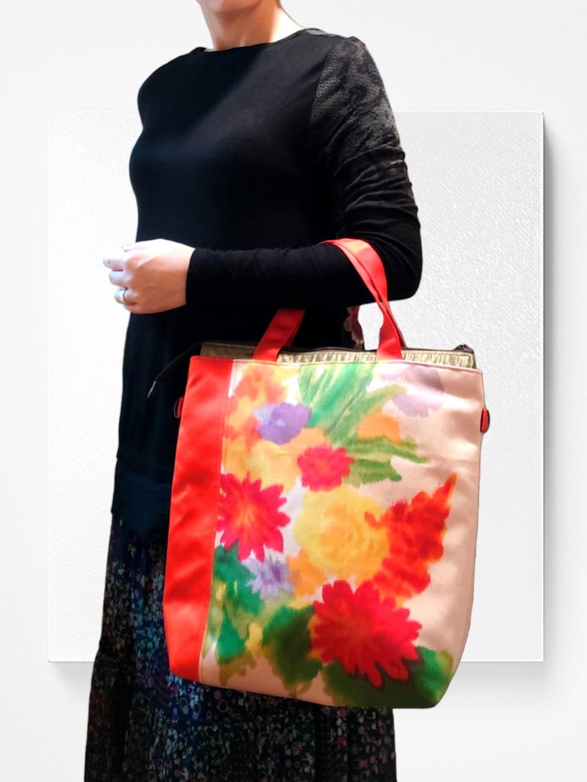 ＜アウトレット＞No6-2 Flowers -Tote bag type -帯バッグ 着物バッグ トートバッグ