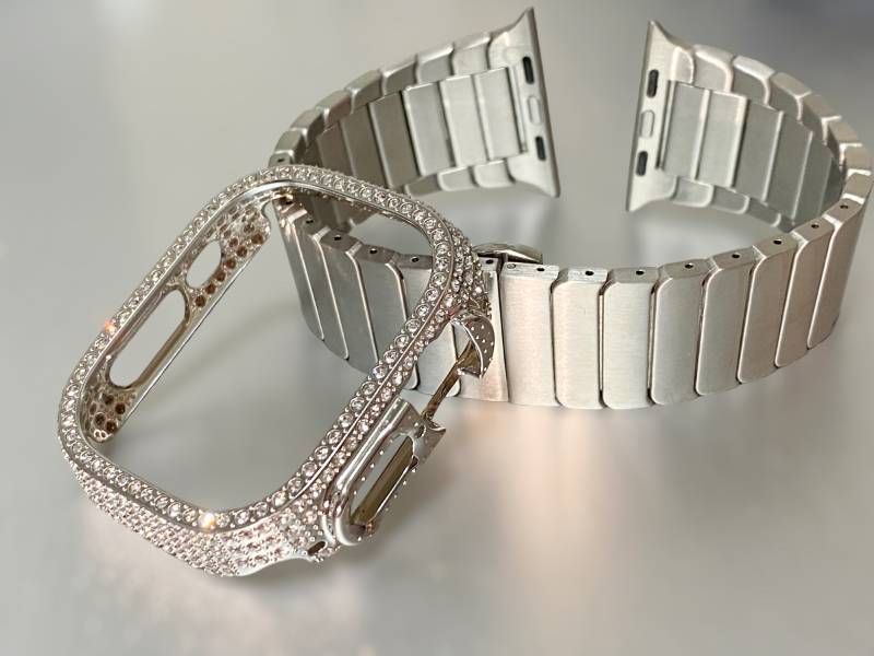 シルバーアップルウォッチケース 互換性対応 カスタム カバー 保護 ギフト 38 40 41 42 44 45 46 49 キラキラ ベルト バンド SET series2|3|4|5|6|7|8|9|10|11 se1|2|3 Ultra 1|2|3