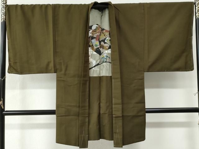 平和屋着物□極上 男性 紬 アンサンブル 長羽織 羽裏・馬 色無地 濃い