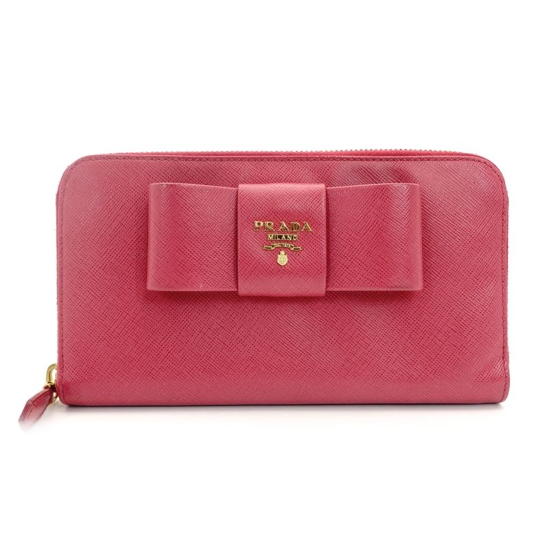 プラダ PRADA 長財布 サフィアーノ 1MH132 ピンク 財布 レザー リボン 7-7-329