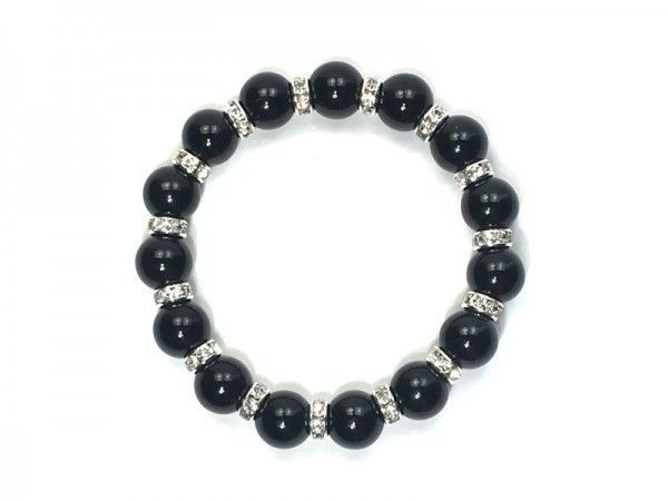 パワーストーン ブレスレット オニキス 12mm 天然石ブレス / メンズ レディース 男性 女性 幸運 邪気払い 厄払い お守り(シルバー) ☆