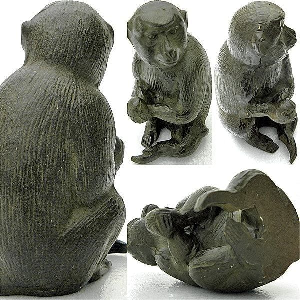 銀製三番叟猿置物 箱付き インテリア 骨董 アンティーク 申年 銀 銀製三番叟猿置物 箱付き インテリア 骨董 アンティーク 申年 銀