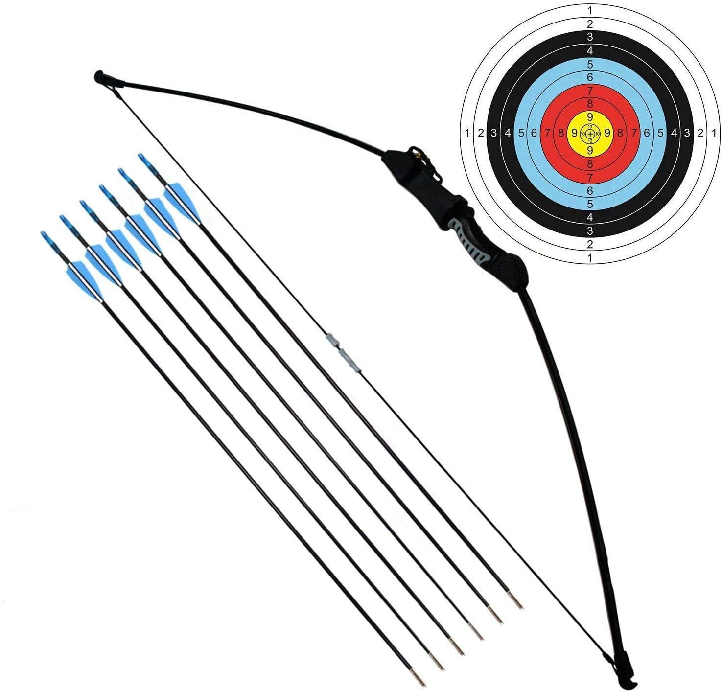 数量 取り外し ティーンエイジャーのプレゼント 右左手兼用の練習弓 子供向け伝統的な弓道 道具 なリカーブボウ 矢6本とターゲット紙２枚付属 アーチェリーセット FUNTRESS