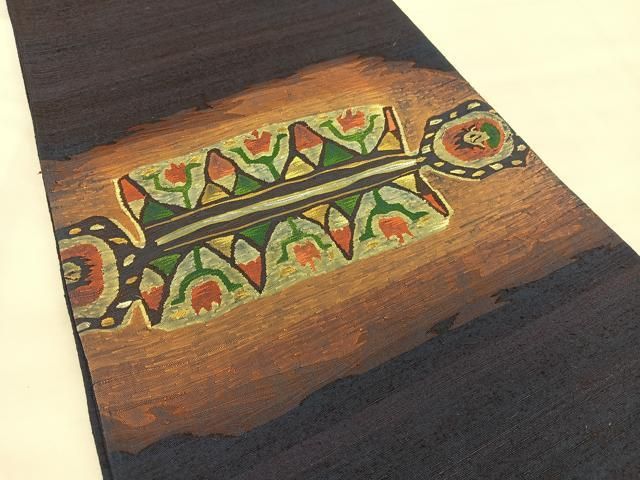 平和屋着物○両面全通柄袋帯 紬地 絞り 変わり縞 正絹 逸品