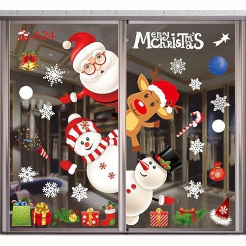 マルチカラー クリスマス飾り ウォールステッカー サンタクロースウォールステッカー 静電ステッカー 剥がせる 汚れない ステッカー 窓ステッカー 雪の結晶 雰囲気満点 ホワイトクリスマ