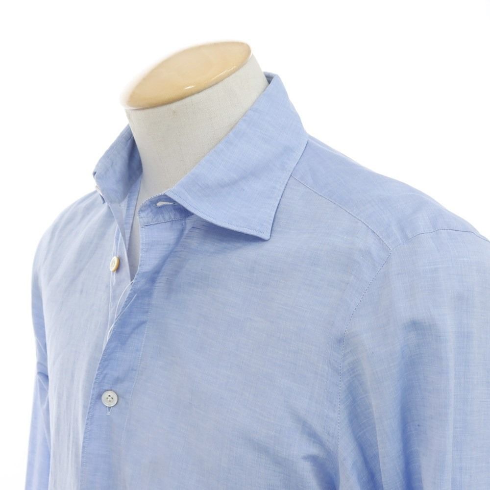 【美品】　フィナモレ38 ブルー 中古】フィナモレ Finamore コットンリネン ワイドカラーシャツ