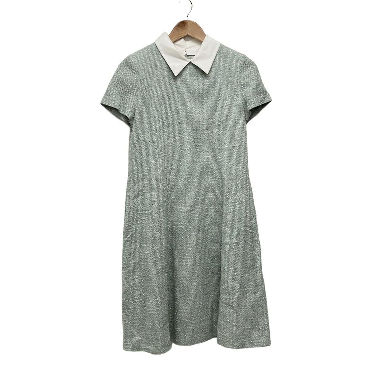 FOXEY フォクシー ワンピース サイズ40 M レディース - 41449 ブルーグリーン クルーネック|半袖|ひざ丈|ジェシカ|肩パッド