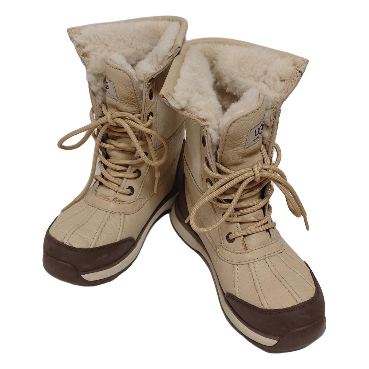 UGG アグ ブーツ 24 レディース アディロンダック ブーツ3 1095141 ベージュ×アイボリー×ダークブラウン レザー ムートン