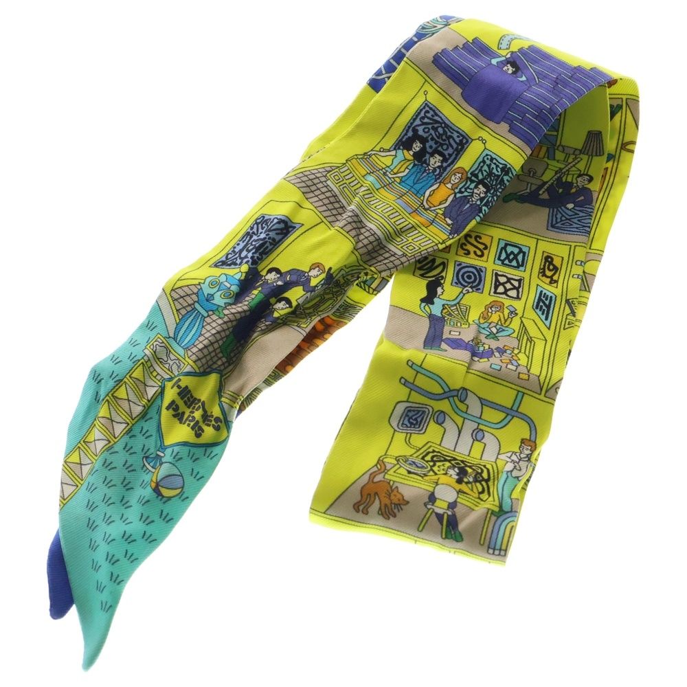 HERMES エルメス Twilly Scarf ツイリースカーフ メゾンデカレ イエロー調