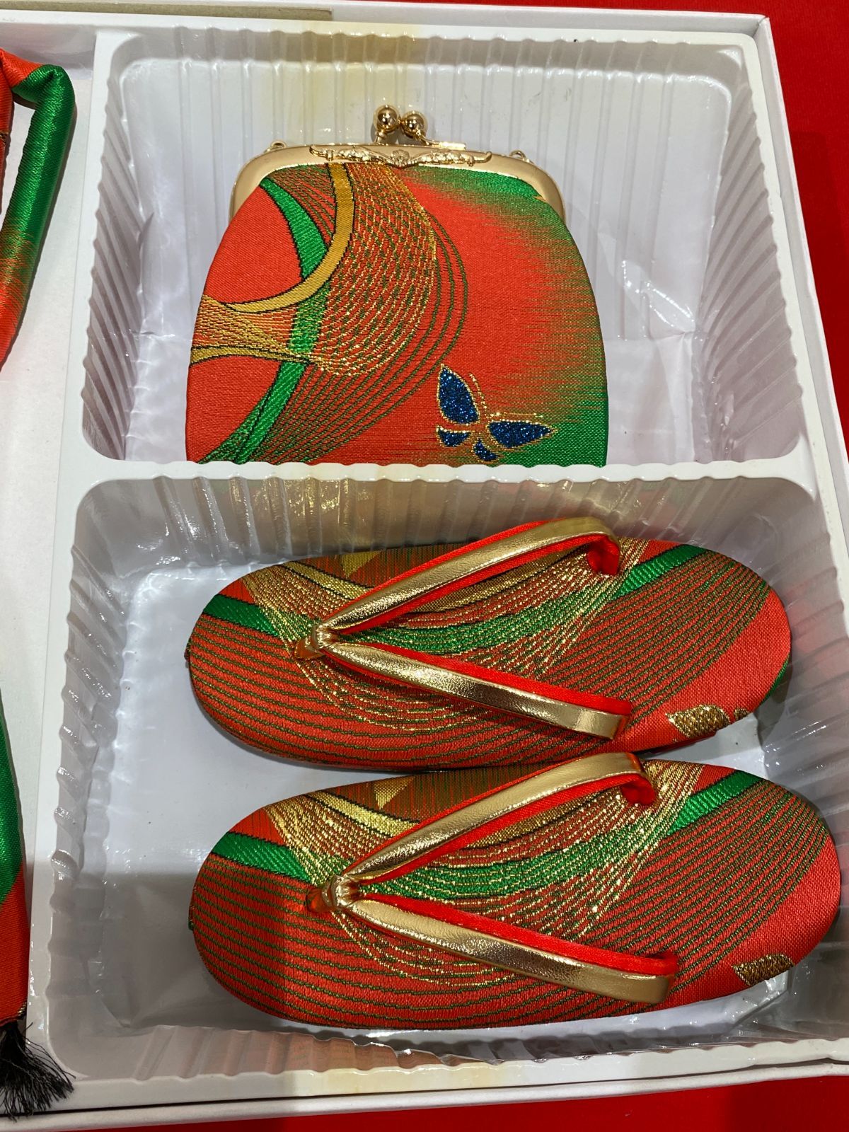 ms 241011-3 七五三 はこせこセット 草履 バッグ 筥迫 女の子 赤 緑