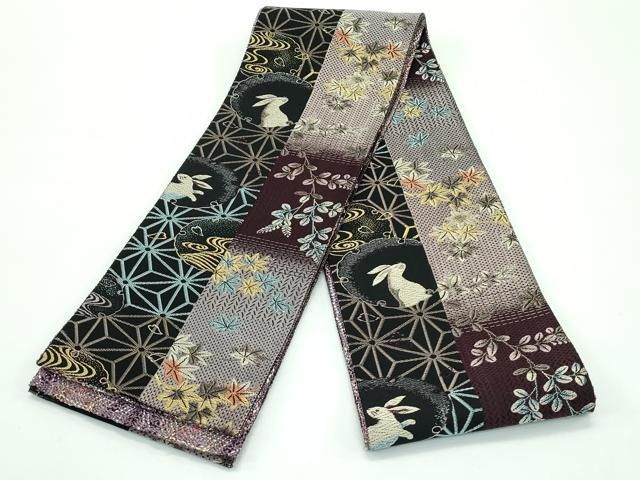 平和屋着物 上 両面 半幅帯 唐織 兎 雪輪草花文 リボン織 金糸 やまと誂製 ♥ CZAA3484s5