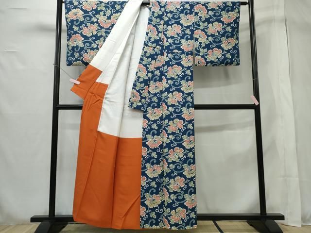 小紋 鮮やかな花の染め 総柄 正絹 AK-6412 小紋 更紗模様 細かな染め 着物 正絹 袷 広衿 RK-5798 - メルカリ